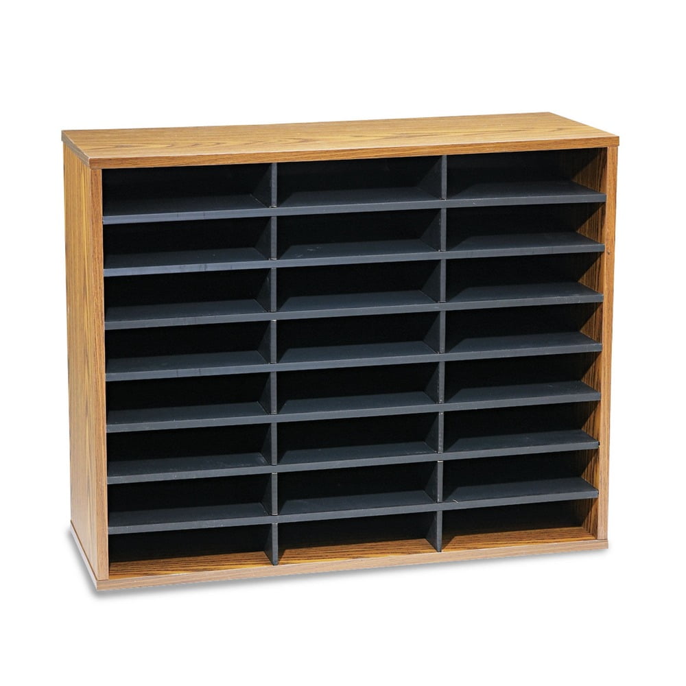 Medium Oak 24-Compartment Particleboard Literature Organizer