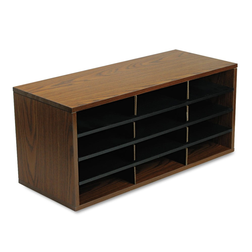 Medium Oak Particleboard 12-Compartment Desktop Sorter