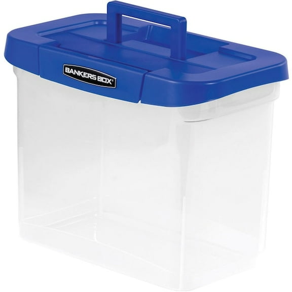Fellowes Mfg. Co. Heavy-duty Portable File Box, Letter Files, 14.25" X 8.63" X 11.06", Clear/blue