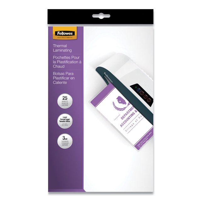 Fellowes Mfg. Co. Laminating Pouches, 3 Mil, 9" X 14.5", Gloss Clear