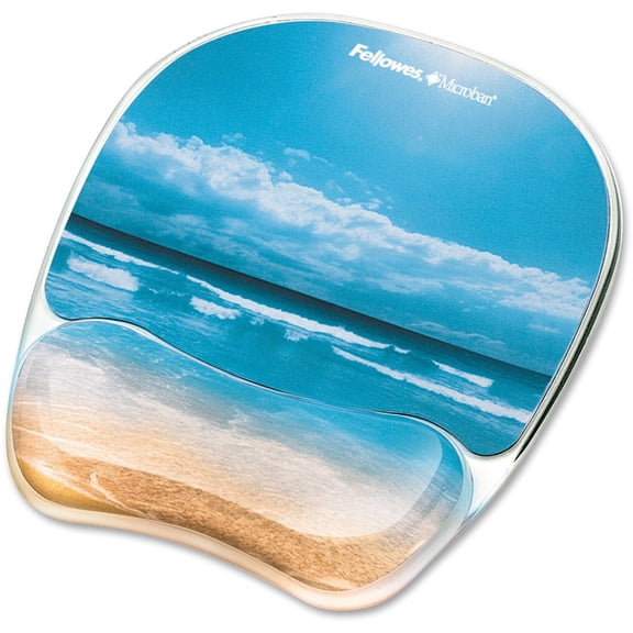 Fellowes Photo Gel Mouse Pad with Wrist Rest with Microban Protection, 7.87 x 9.25, Sandy Beach Design