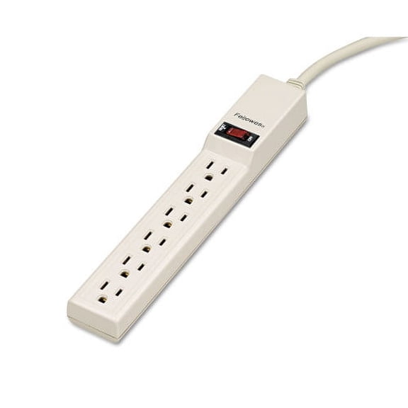 Fellowes Power Strip, 6 Outlets, 4 ft Cord, Platinum, Each