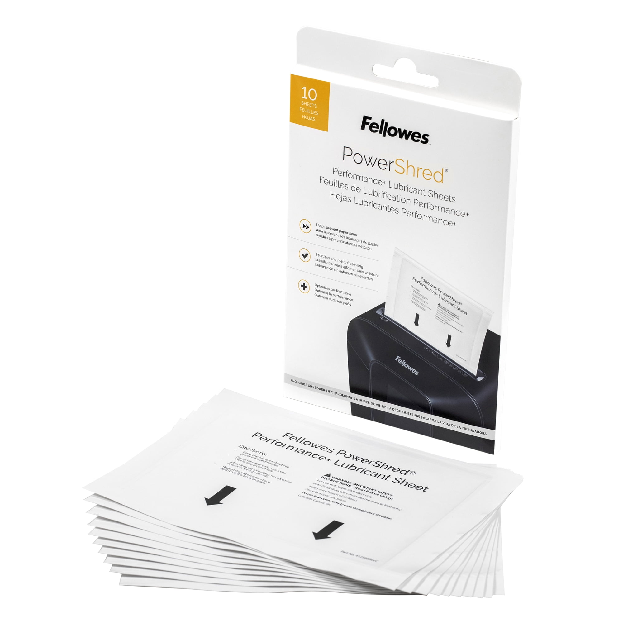 Fellowes Powershred Performance+ Lubricant Sheets, 6" x 8-1/2", Pack Of 10 Sheets
