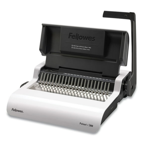 Fellowes Pulsar 300 Manual Comb Binding Machine, 300 Sheet Capacity, 5.1"H x 18.1"W x 15.4"D, White