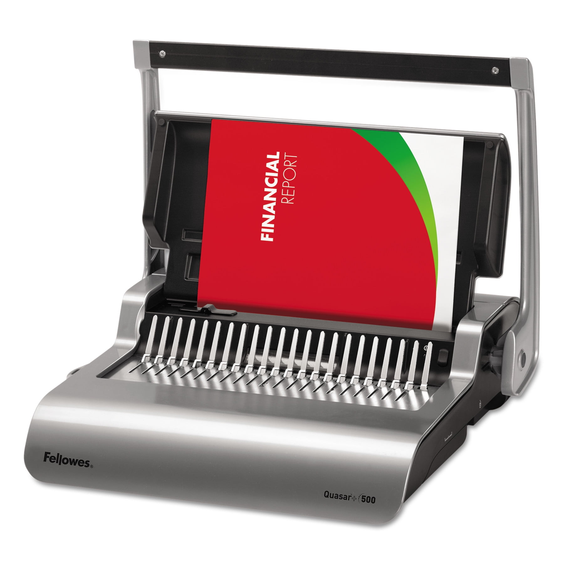 Fellowes Quasar+ 500" Manual Comb Binding Machine, 18-1/8" x 15-3/8" x 5-1/8", Metallic Blue