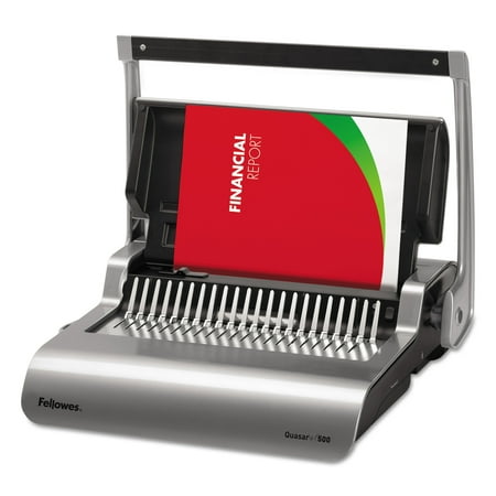 Fellowes Quasar+ 500" Manual Comb Binding Machine, 18-1/8" x 15-3/8" x 5-1/8", Metallic Blue
