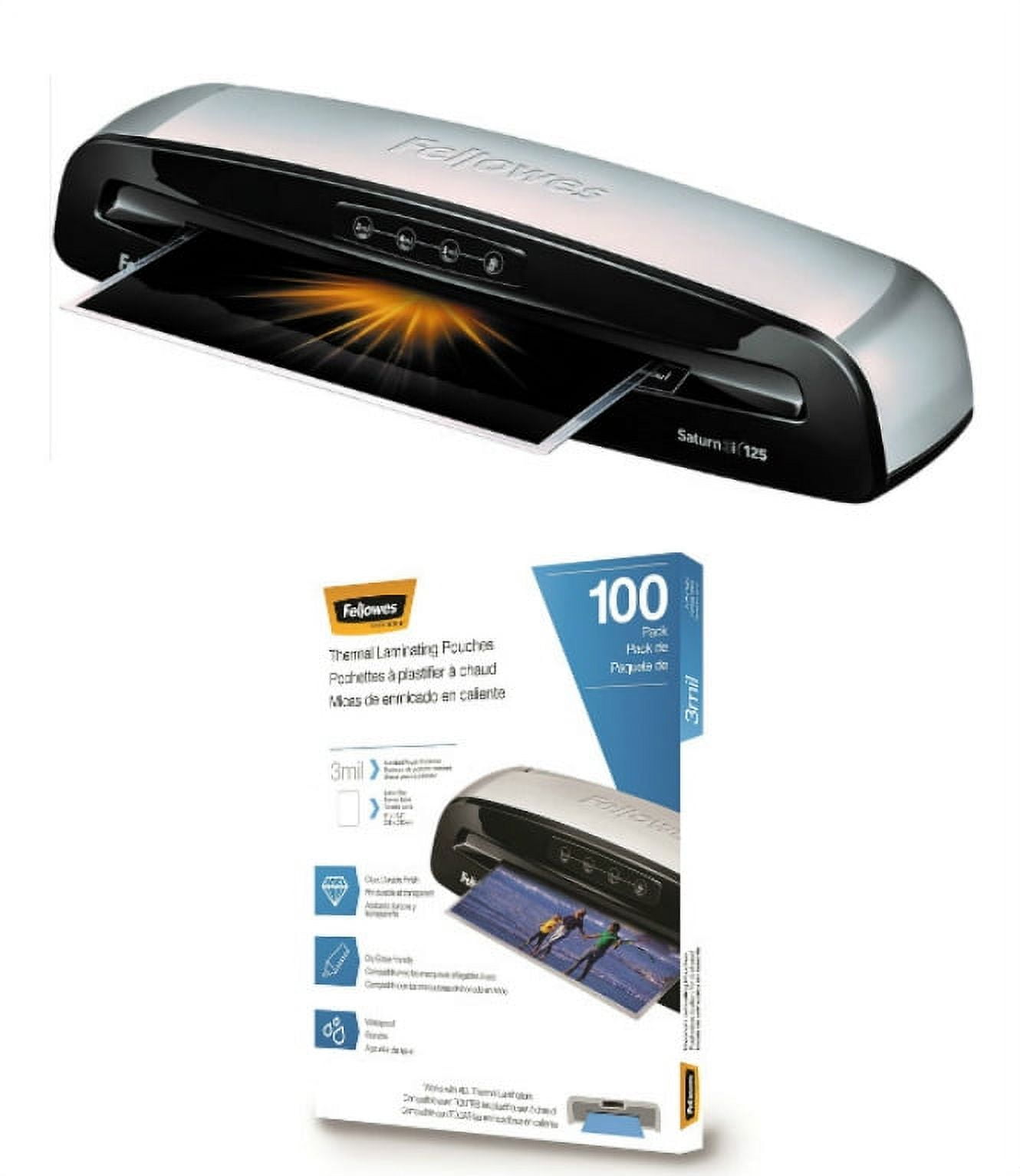 Fellowes Saturn 3i 125 Laminator with 100 LetterSize 3mil Laminating Pouches