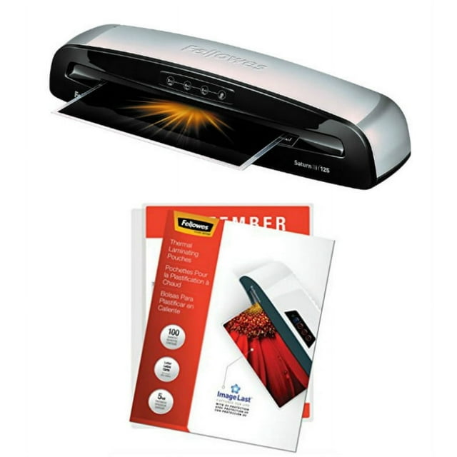 Fellowes Saturn 3i 125 Laminator with 100 LetterSize 5mil ImageLast Jam Free Laminating Pouches