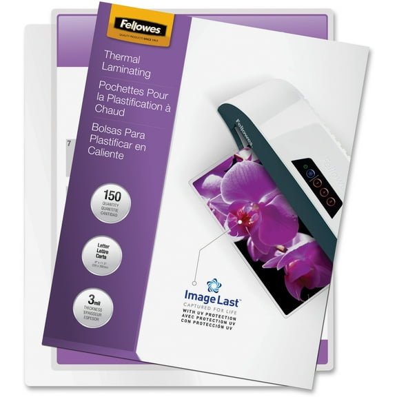 Fellowes Thermal Laminating Pouches, ImageLast, Jam Free, Letter Size, 3 Mil, 150 Pack