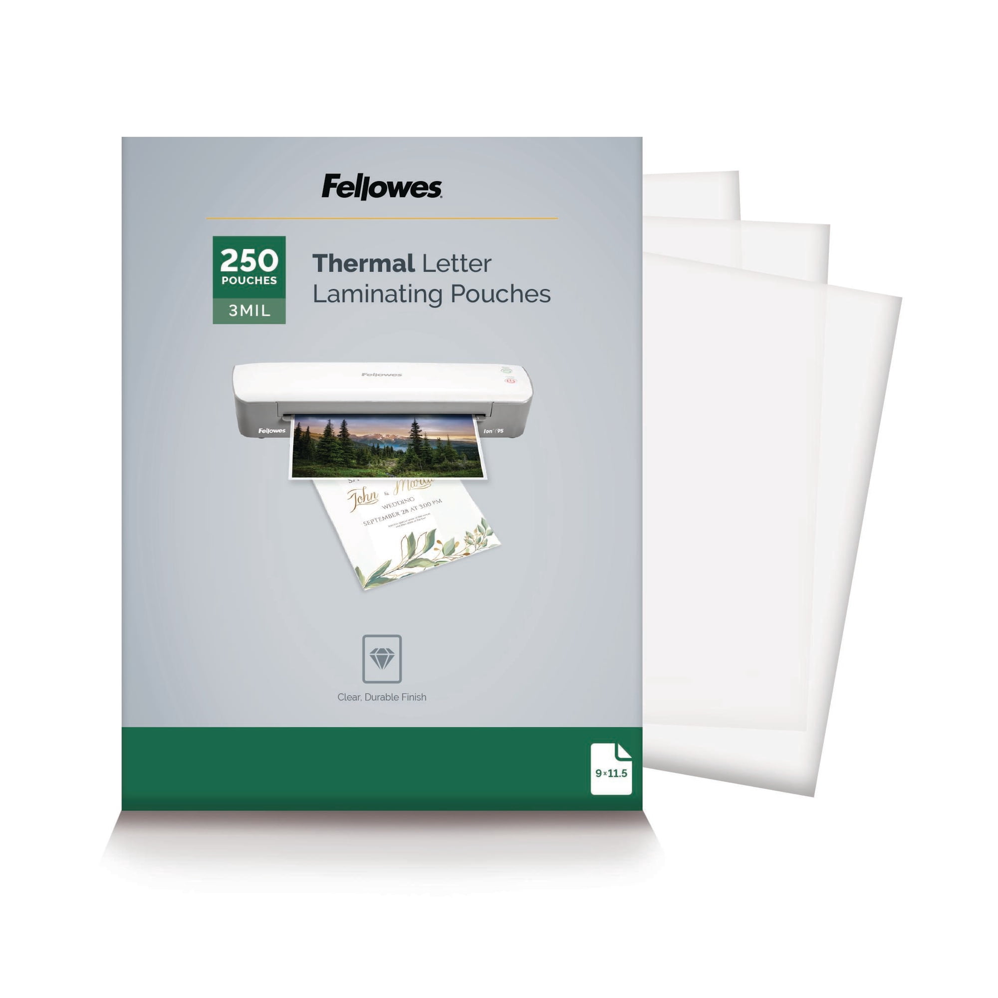 Fellowes® Thermal Laminating Pouches, Letter Size, 3 Mil, 9" x 11-1/2", Ultra-Clear, Pack of 250 Pouches