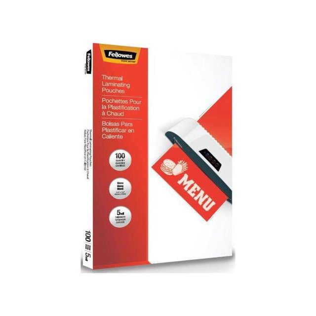 Fellowes Paper Lamination Pockets, Thermal, 5 mil, Menu Size, 100/Pack