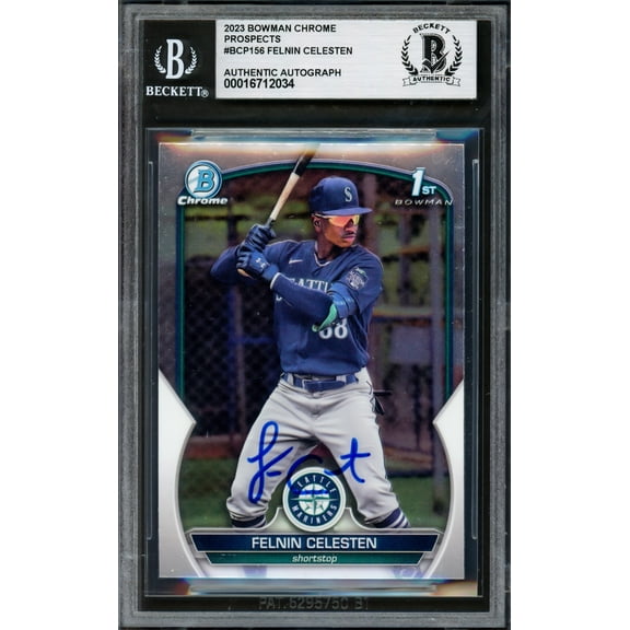 Felnin Celesten Autographed 2023 1st Bowman Chrome Rookie Card #BCP156 Seattle Mariners Beckett BAS 227988