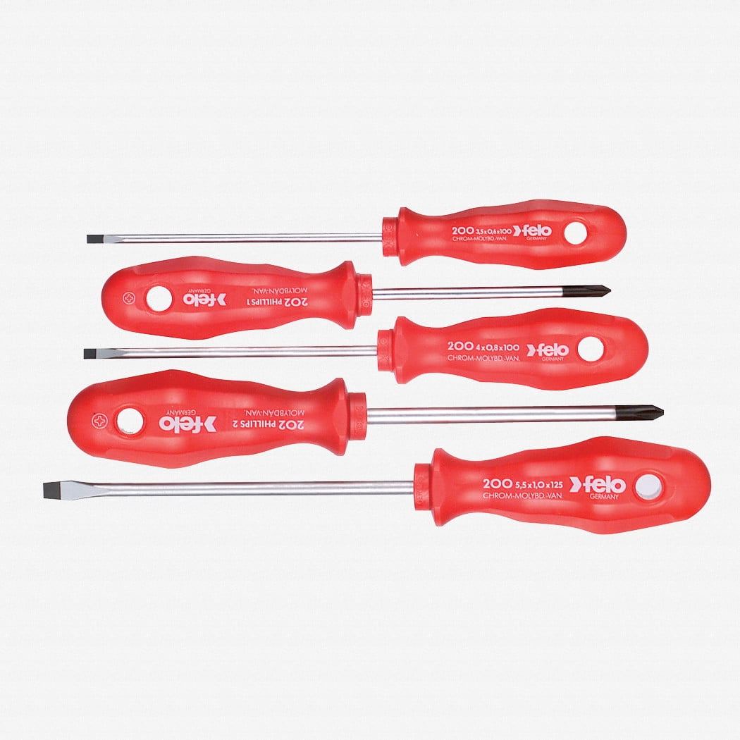 Felo Ergonomic Screwdriver Set - 5 Piece Slotted & Phillips, Impact Proof Handles, Lifetime Warranty - View #2