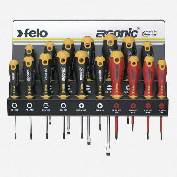 Felo 0715761391 17-Piece Ergonomic Screwdriver Set With Steel Rack