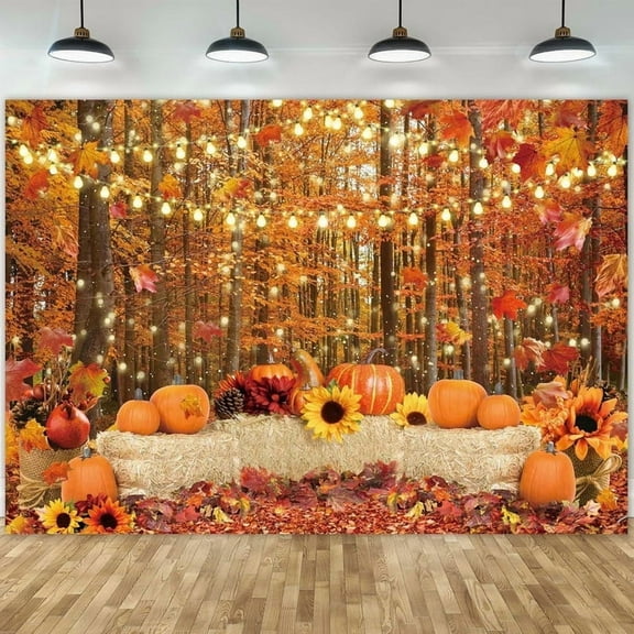 Felortte 10x8ft Polyester Fall Backdrop Autumn Forest Leaves Pumpkins Photography Background for Thanksgiving Halloween Party Dec Banner Photo Booth