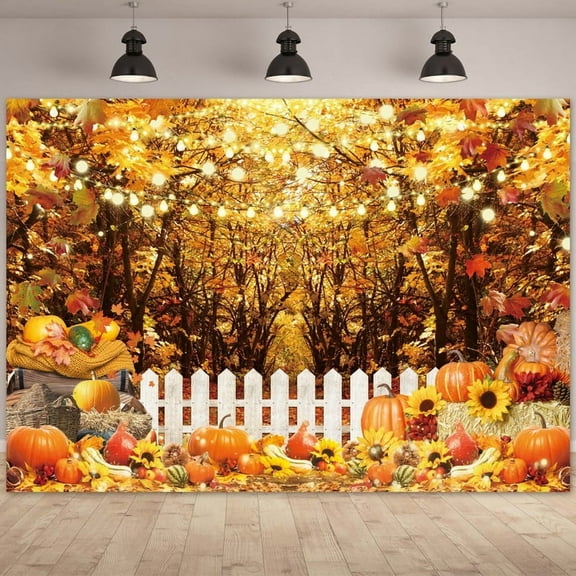 Felortte 10x8ft Polyester Fall Forest Backdrop Autumn Farm Harvest Pumpkin Photography Background for Thanksgiving Day Party Decorations Banner