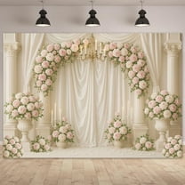 Felortte 10x8ft Polyester Floral Wedding Backdrop Beige Flowers Photography Background for Wedding Bridal Shower Party Dec Photo Studio Props