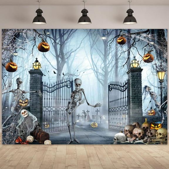 Felortte 10x8ft Polyester Halloween Forest Backdrop Horror Skeleton Photography Background for Trick or Treat Party Decoration Photo Studio Props