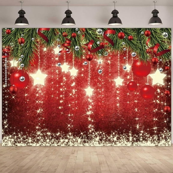 Felortte 7x5FT Red Christmas Backdrops Xmas Ball Vintage Theme Background Shining Stars New Year's Eve Background Backdrop for Christmas Party Decoration Banner Photo Props