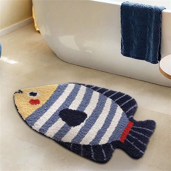 Felowaigam Bathroom Rug Cute Animal Pattern Fun Bath Mat, Microfibre Soft Oval Rug, Rubber Back, Multi-Color, Durable, Machine Wash Bath Mat for Bathroom Floor