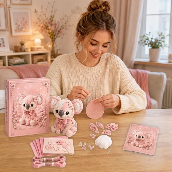 Felt Animal DIY Craft Kit Koala Hedgehog Squirrel Fabric Sewing Figurine Making Set Tabletop Hobby Supply