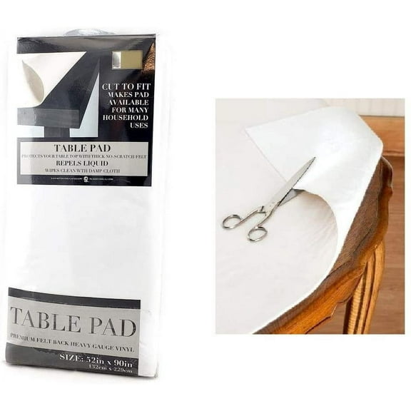 Felt Back Vinyl Table Pad 52" x 90" Cut-to-Fit Waterproof Table Protector with Flannel Backing Heat-Resistant Dining Pad for Daily or Under Tablecloth Use