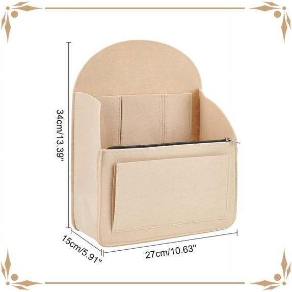 Felt Backpack Organizer Insert Travel Rucksack Bag Insert Organizer Felt Handbag Shaper Large Divider Laptop Shoulder Bag Diaper Bag Storage Organizer 13.3x10.6x0.7 Inch Beige