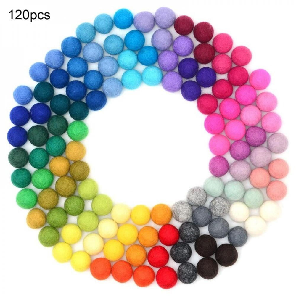 Rainbow Party - 100% Handmade Wool Felt Pom Poms - (50) Pure New Zealand  Wool Felt Balls - DIY Pompoms - 0.8-1.0 Size - Drawstring Muslin Bag