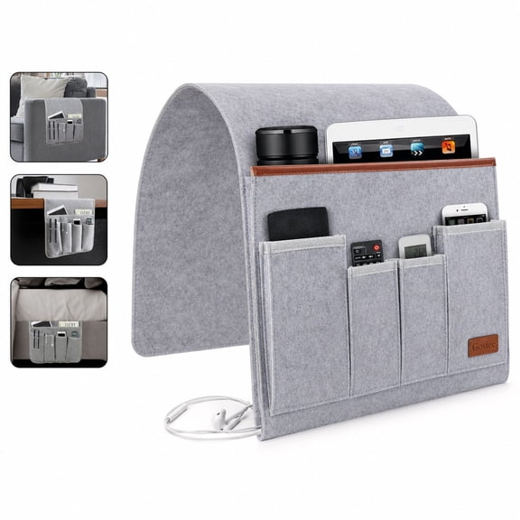 Felt Bedside Hanging Organizer for Headboard, Desk, or Shelf Light Gray, 32x25x5cm, Multi-Compartment for Remotes & Phone