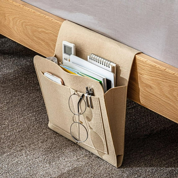 Felt Bedside Storage Bag with Pockets,Bedside Caddy, Convenient Bed Sofa Desk Hanging Organizer for Phone, Magazines,Remotes