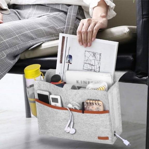Felt Bedside Storage Bag with Pockets, Convinient Bed Sofa Desk Hanging Organizer for Phone, Magazines, Tablet, Remotes