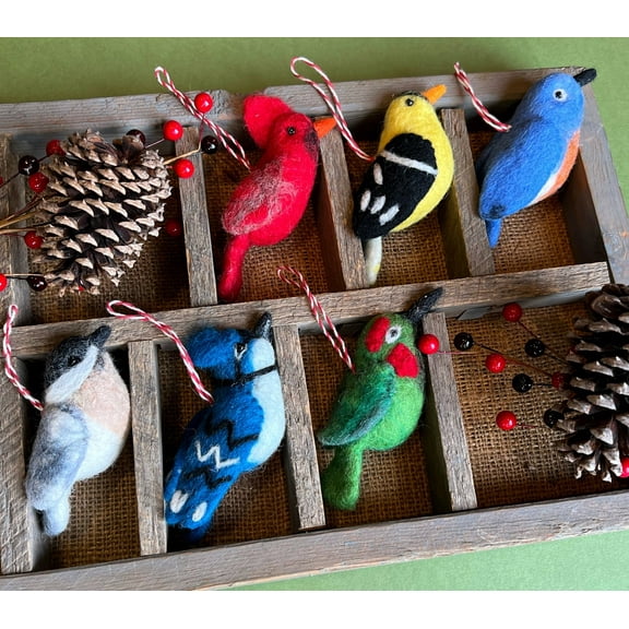 Felt Bird Christmas Ornament Set - Collection of 6 - Fair Trade Handmade in Nepal
