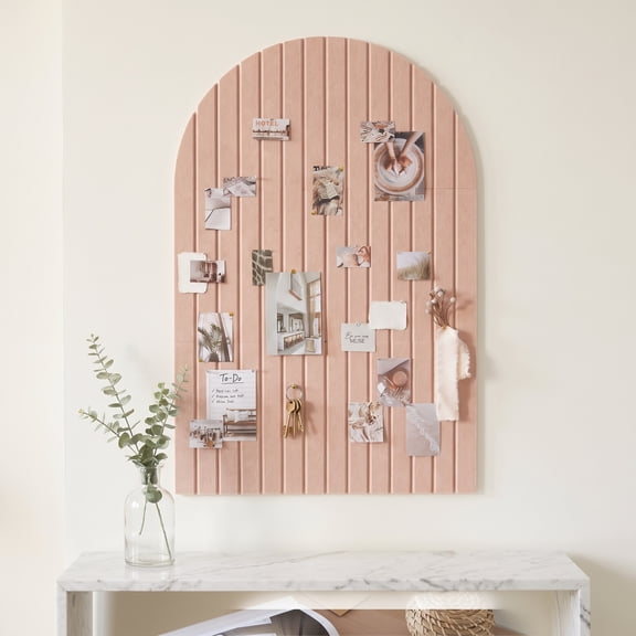 Felt Board for Wall, Arched Cute Bulletin Board 35 x 24 Inch, Pink Felt Cork Board Alternative with 6 Adhesive Panels and Pins for Office Wall Decor, Memo Board