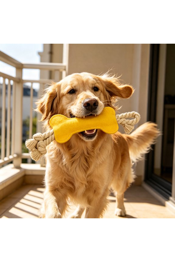 Felt Bone Dog Chew Toy with Cotton Rope Knots, Interactive Tug-of-War Toy, Non-Woven Dental Teething Toy for Puppies and Small Dogs to Clean Teeth and Relieve Boredom Yellow