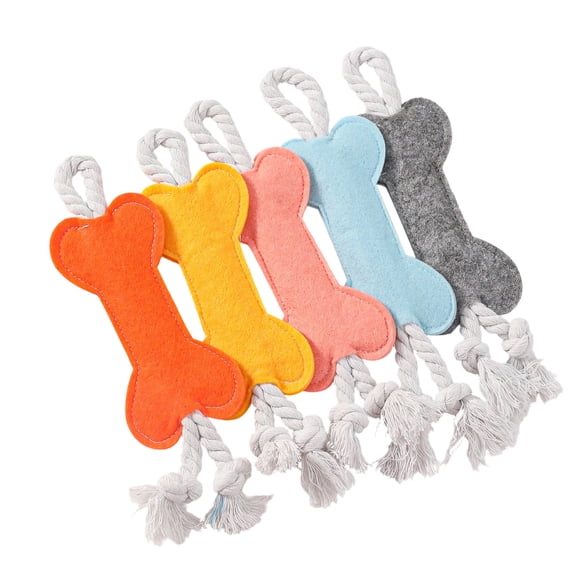 Felt Bone and Cotton Rope Dog Toy Set, Long-Lasting Interactive Chew Rope Ball for Aggressive Chewers and Dental Care, as shown
