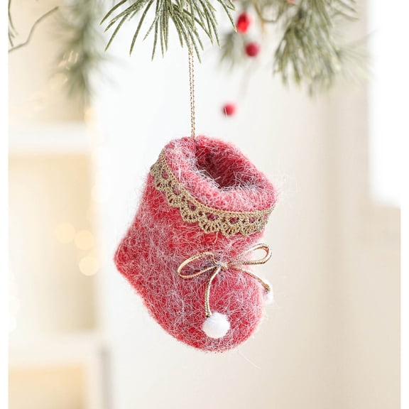 Felt Boot and Glove Christmas Ornaments, Faux Fur Trim Tree Decorations, Winter Theme Holiday Ornaments for Christmas Tree Home Decor Festive Seasonal Display