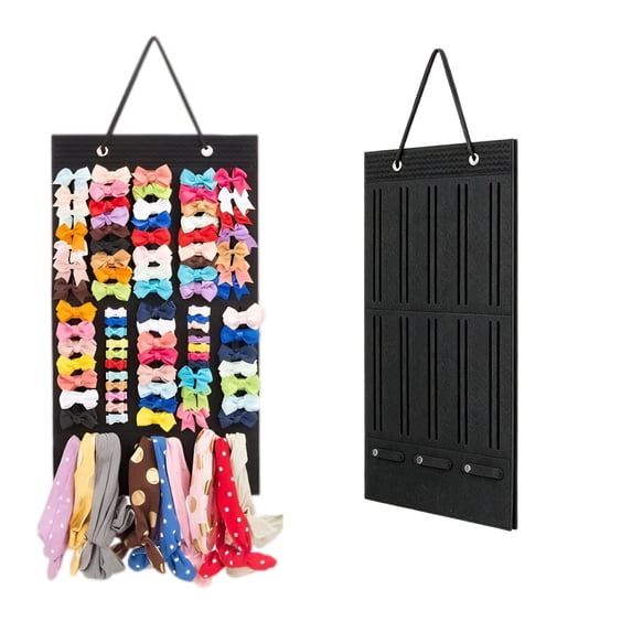 Felt Bow Storage Hanging Bag for Girls Large Capacity Ribbon Girls Headband Holder Girl Bow Hanger for Girls Room Nursery Decor(Black)