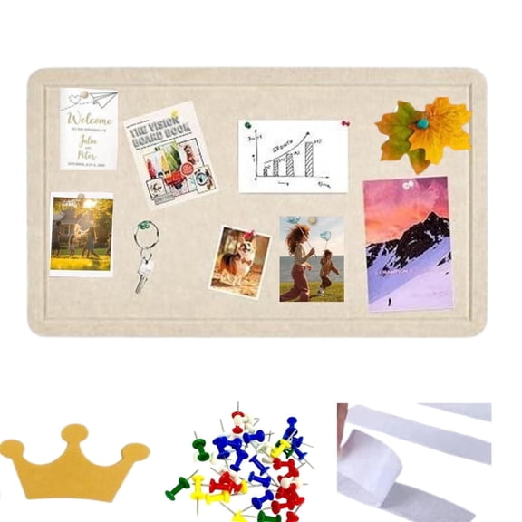 Felt Bulletin Board 23.5‘’15.5‘’, Decorative Picture Framed Display Board with 30 Pins for Home, Kitchen & Office Walls, Beige, 1Pcs
