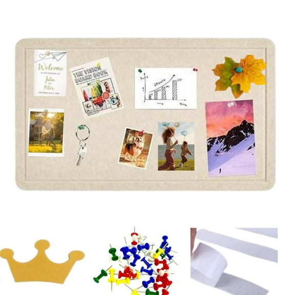 Felt Bulletin Board 23.5‘’15.5‘’, Decorative Picture Framed Display Board with 30 Pins for Home, Kitchen & Office Walls, Beige, 1Pcs