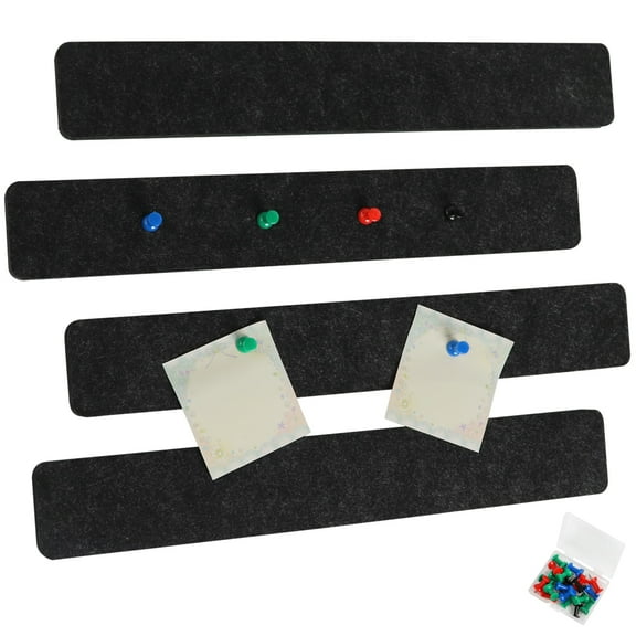 Felt Bulletin Board Bar Strip 13 Length (0.5 Inch Thick) Self-Adhesive Pin Board Bar Tile with 40 Push Pins, 4 Bars (Black)