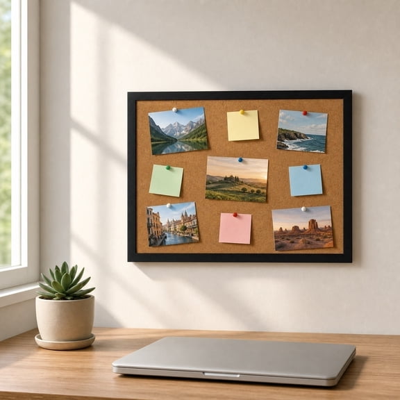Felt Bulletin Board with Black Border 23.6 x 15.7 Inch, Wall Mounted Fabric Photo and Notice Board with Push Pins, Soft Polyester Pin Board for Home Office Classroom Organization and Wall Dcor