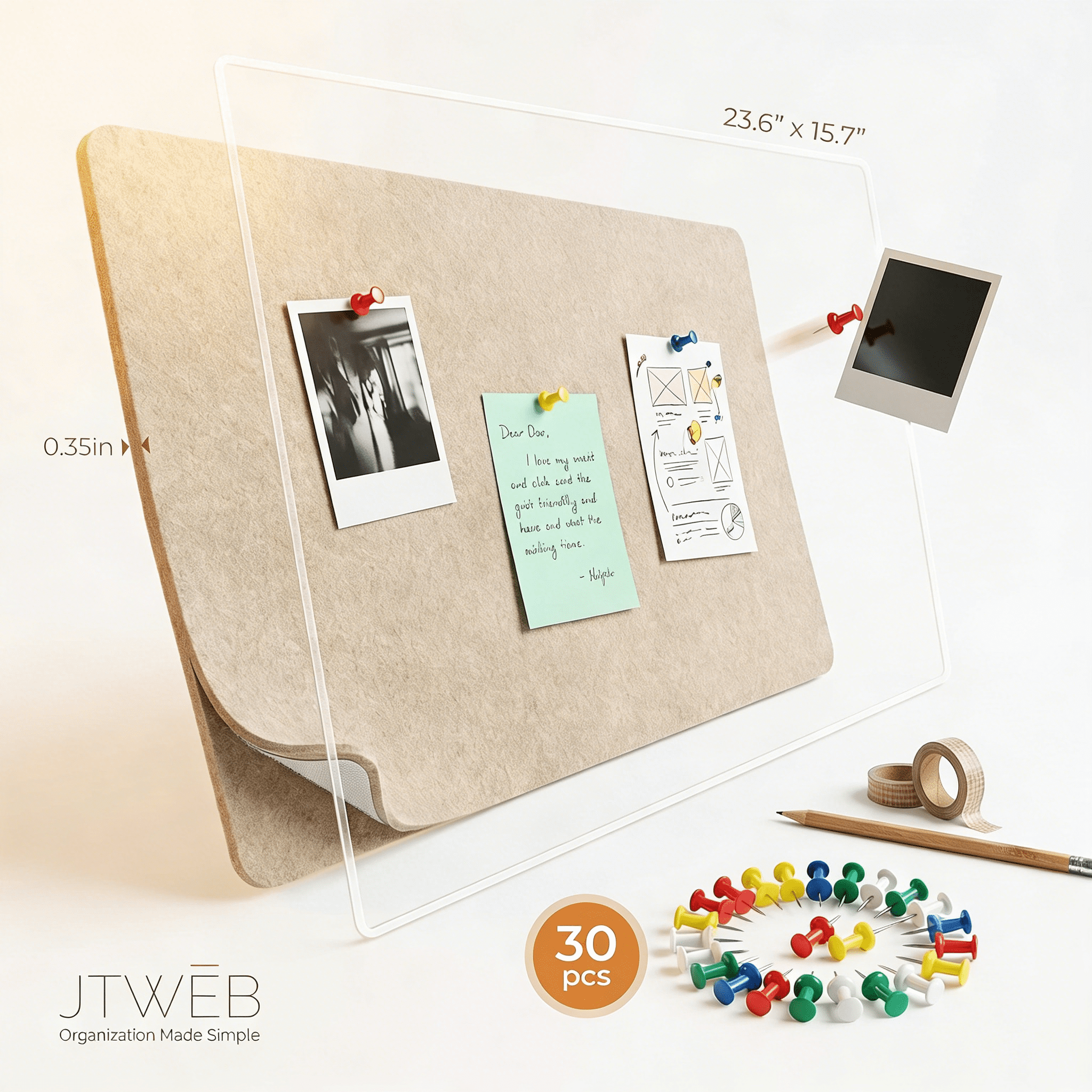 Felt Bulletin Board Frameless Photo Display Felt Pin Board with 30 ...