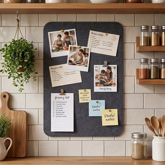 Felt Bulletin Board Photo Display, 24x36" Rectangular Pin Board for Wall, Picture Collage Organizer with 30 Push Pins, Linen Cork Board for Office Memos, Vision Board, Dark Gray