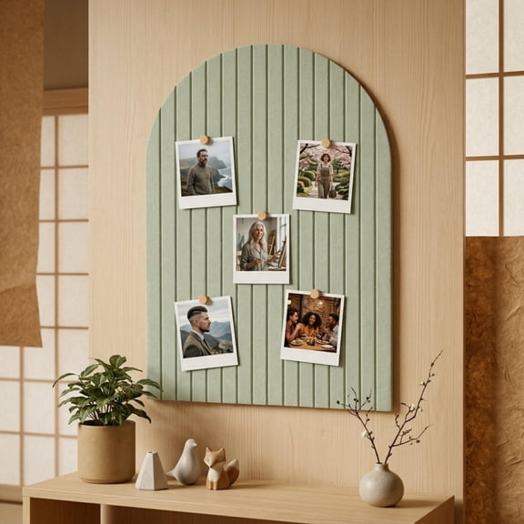 Felt Bulletin Board Set - 36 x 24 inch Arched Sage Green Wall Tiles with Pins for Photos, Office Memos, and Vision Boards
