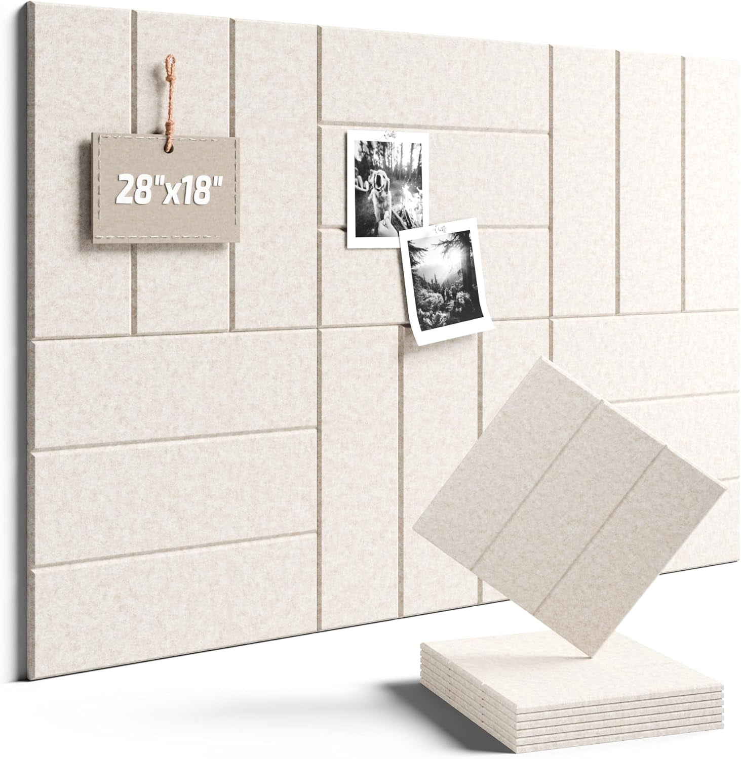 Felt Bulletin Board Tiles -28"x18" with 40 Adhesive Tabs, Cork Board Alternative for Office Decor, Push Pin Board Wall Organizer 6-Pack (Oatmeal)