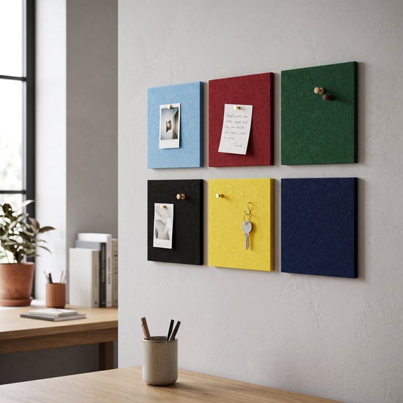 Felt Bulletin Board Tiles, 6 Pack Decorative Pin Board for Wall, 7.87 x 7.87 Inch Self-Adhesive Cork Board Alternative, Modern Stylish Memo Photo Board