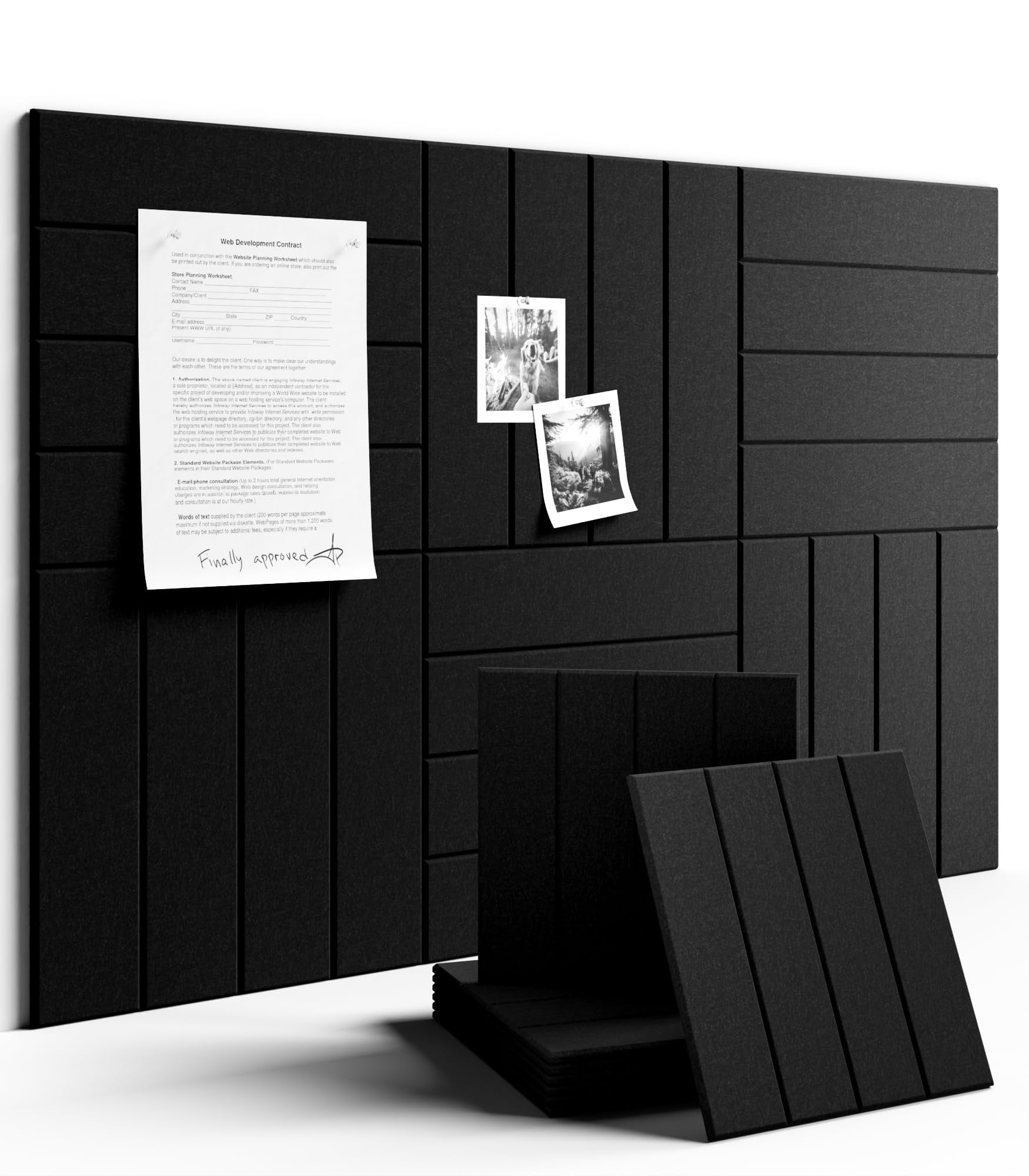 Felt Bulletin Board Tiles Large 36" X 24" Cork Alternative-6 Pack With 40 Adhesive Tabs  Thick Slat Wall Panels For Office Decor Push Pin Organizer Alternative - Black
