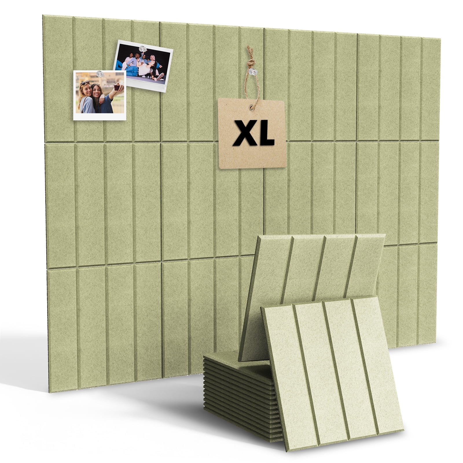 Felt Bulletin Board Tiles Large 48" x 36" Cork Board Alternative-12 Pack with 60 Adhesive Tabs, Thick Slat Wall Panels for Office Decor, Push Pin Board Wall Organizer Alternative -Pale Green