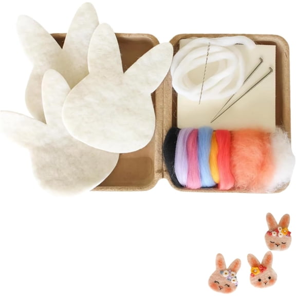 Felt Bunny Mini Needle Felting Kit, Complete Beginner-Friendly Easter Craft Set, Adorable DIY Bunny Ornaments for Spring Decor, Easter Basket Stuffer (B)