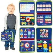 Felt Busy Board, Educational Toddler Toy for 1 2 3 4 Year Old, Montessori Toy for Autism, Travel Toy for Plane Car, Gift for Girls & Boys, Blue, Airhive